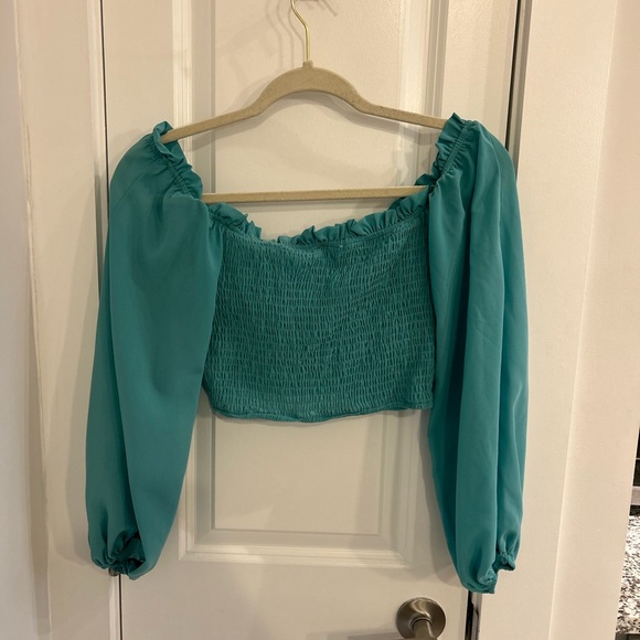 HYFVE Turquoise/Blue Long Sleeve Front Hook Crop Top - Picture 3 of 4
